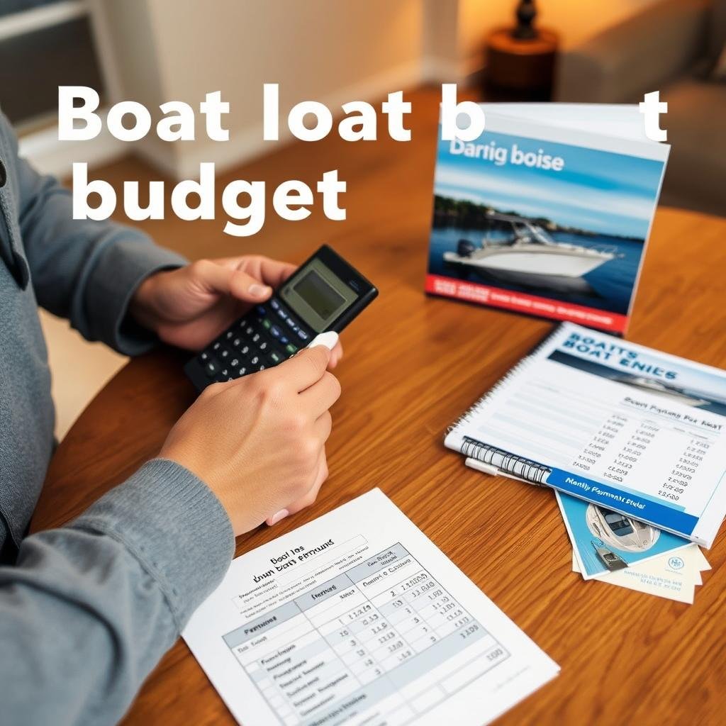 Person calculating boat loan budget with calculator and paperwork