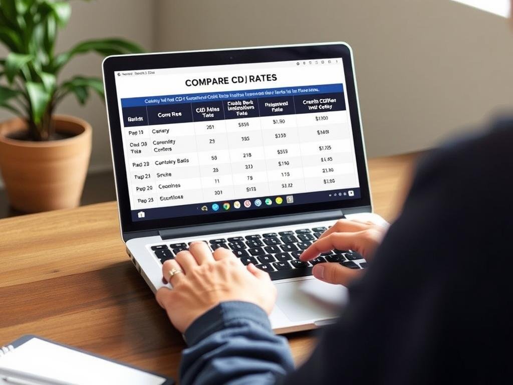 Person comparing CD rates from different financial institutions online