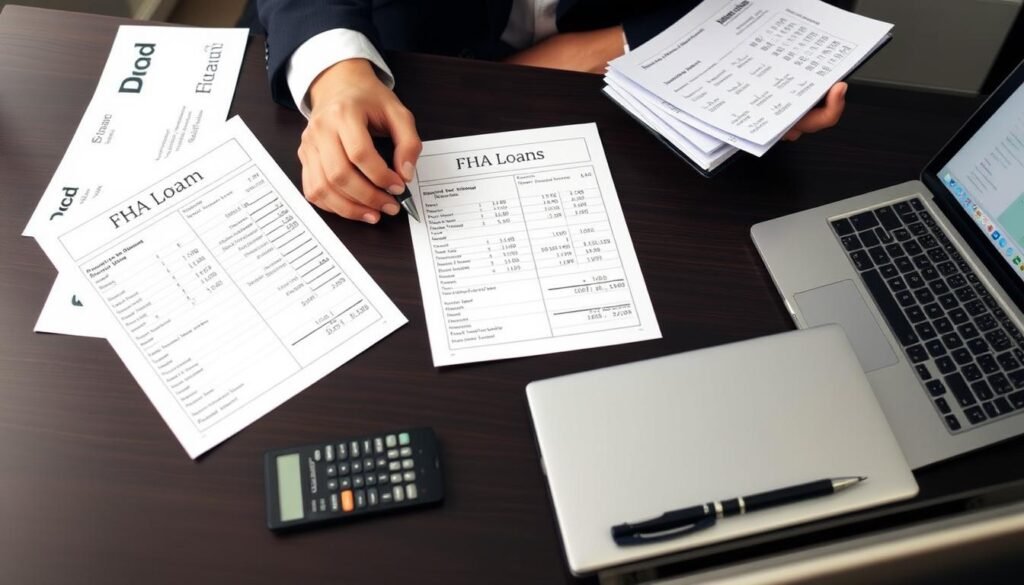 Person comparing different FHA loan scenarios on calculator