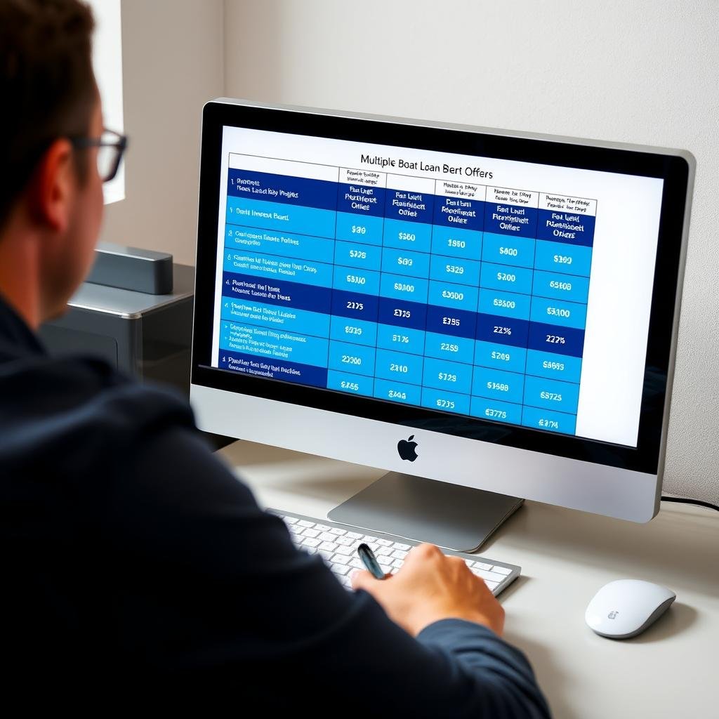 Person comparing different boat loan offers on computer