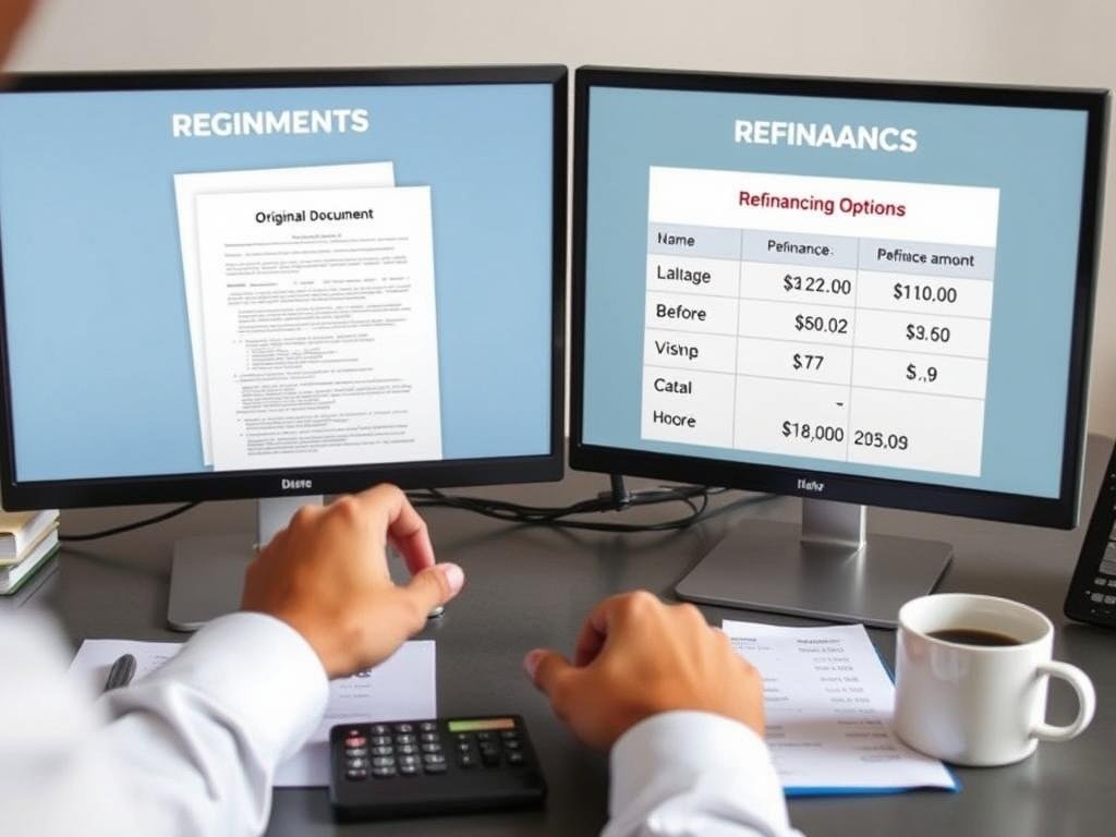 Person comparing original auto loan with refinancing options CalculatorHunt Person comparing original auto loan with refinancing options