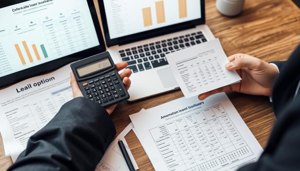 Person making financial decisions with amortization calculator
