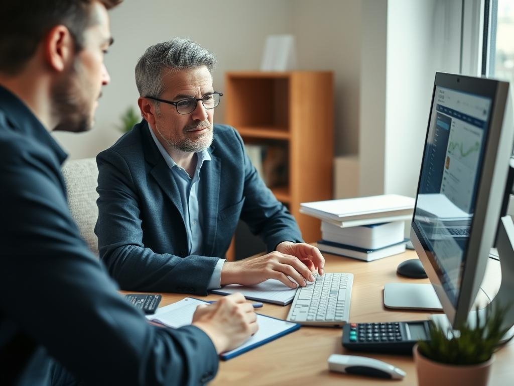 Person researching pension questions on computer