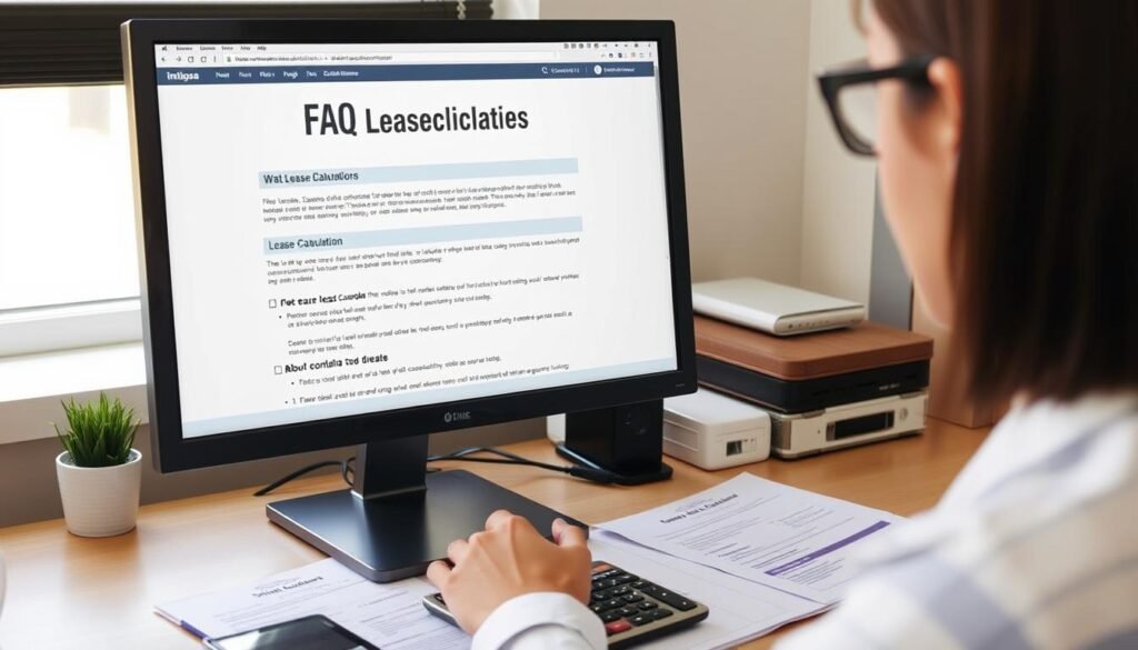 Person reviewing lease calculation questions on a computer