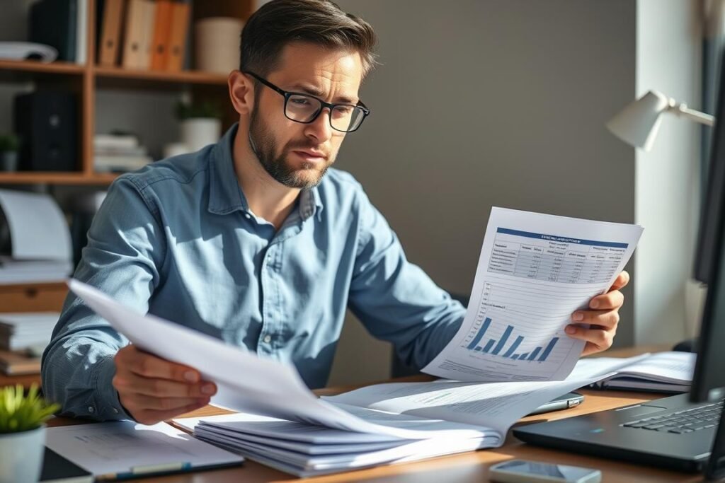 Person reviewing their budget and credit card statements