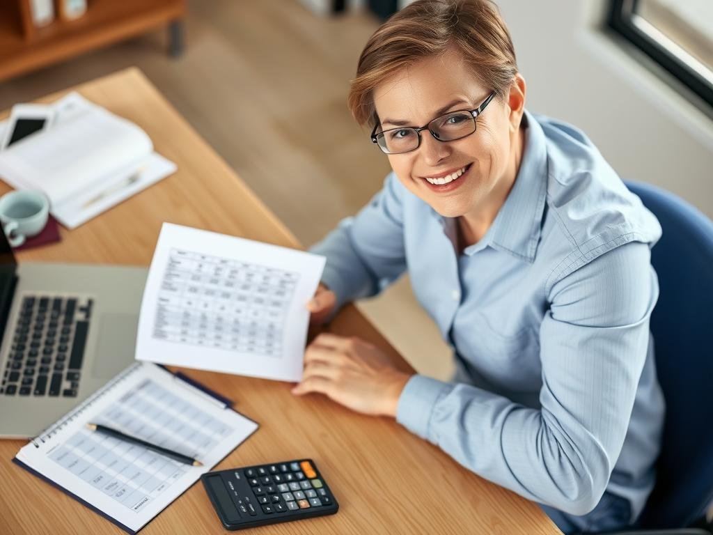 Person reviewing their budget plan with satisfaction