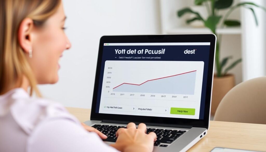 Person using Debt Payoff Calculator on laptop showing debt freedom timeline