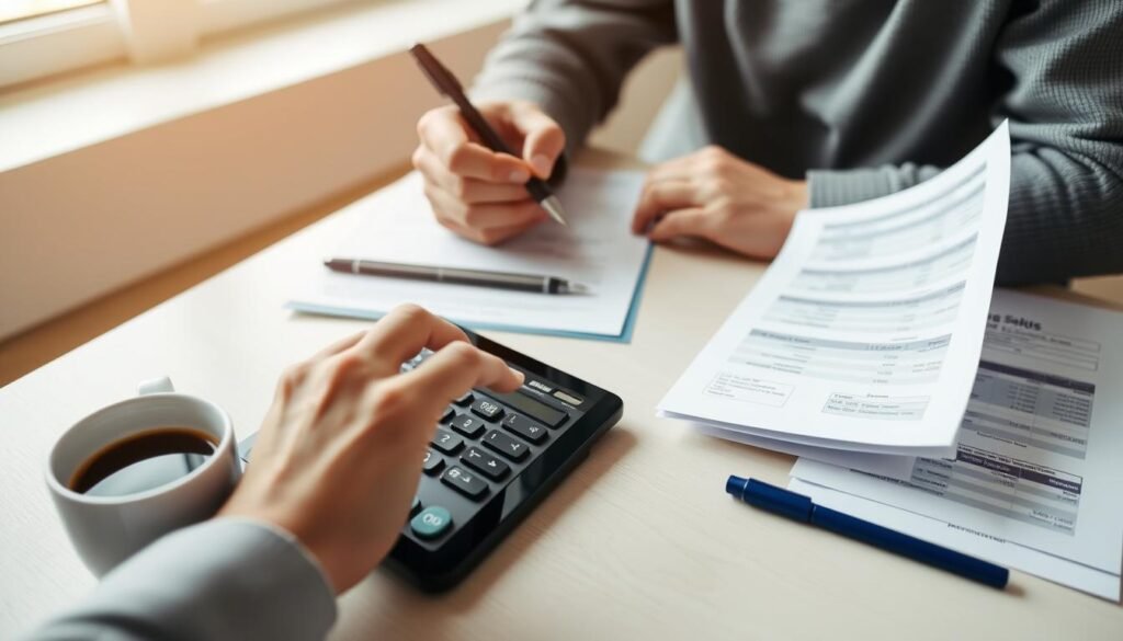 Person using a mortgage calculator on a tablet while reviewing financial documents CalculatorHunt Person using a mortgage calculator on a tablet while reviewing financial documents