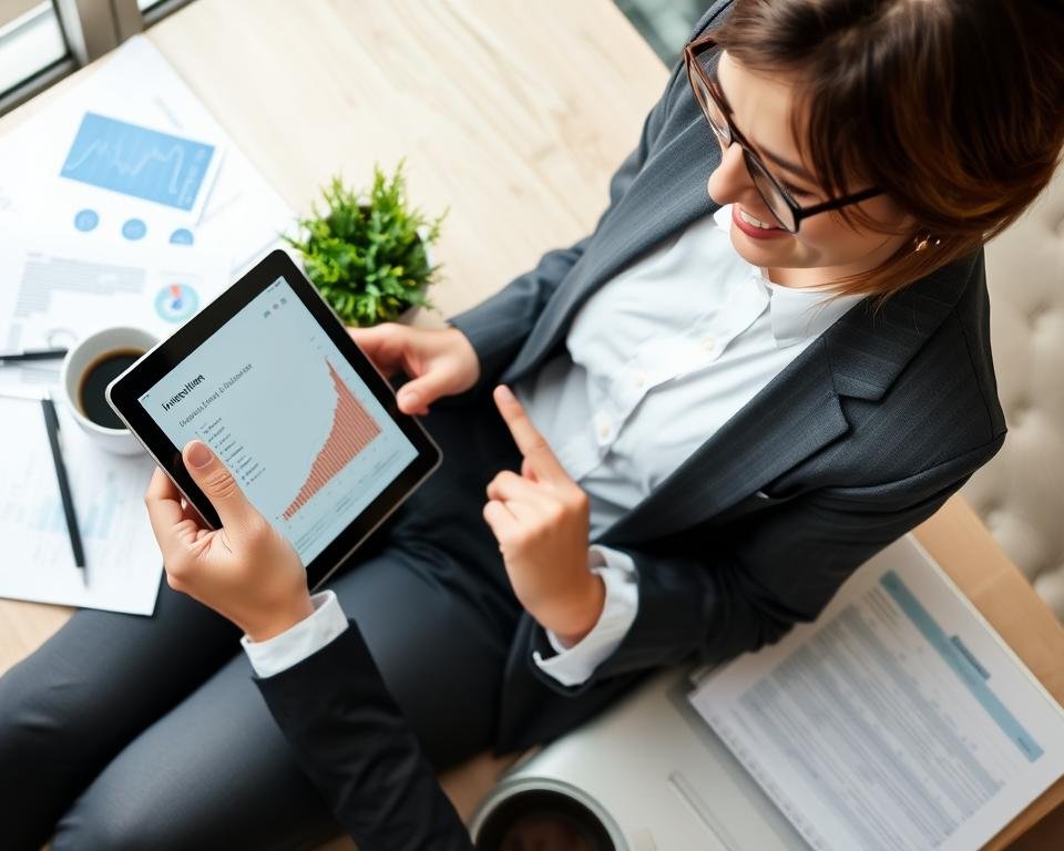 Person using investment calculator on tablet to plan financial goals CalculatorHunt Person using investment calculator on tablet to plan financial goals