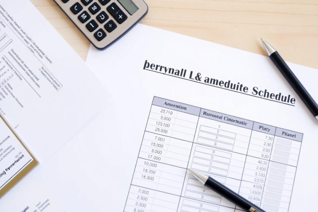 Personal loan documents with calculator