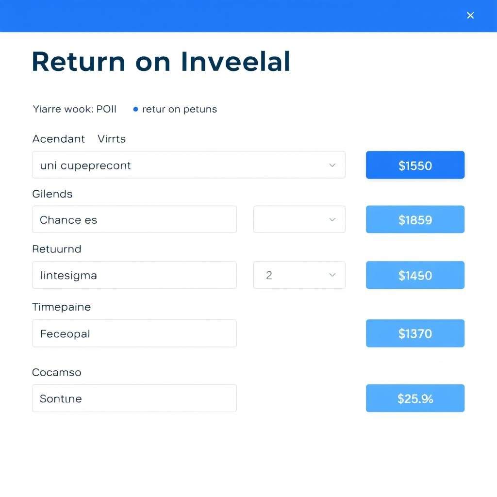 ROI Calculator interface showing investment inputs and returns
