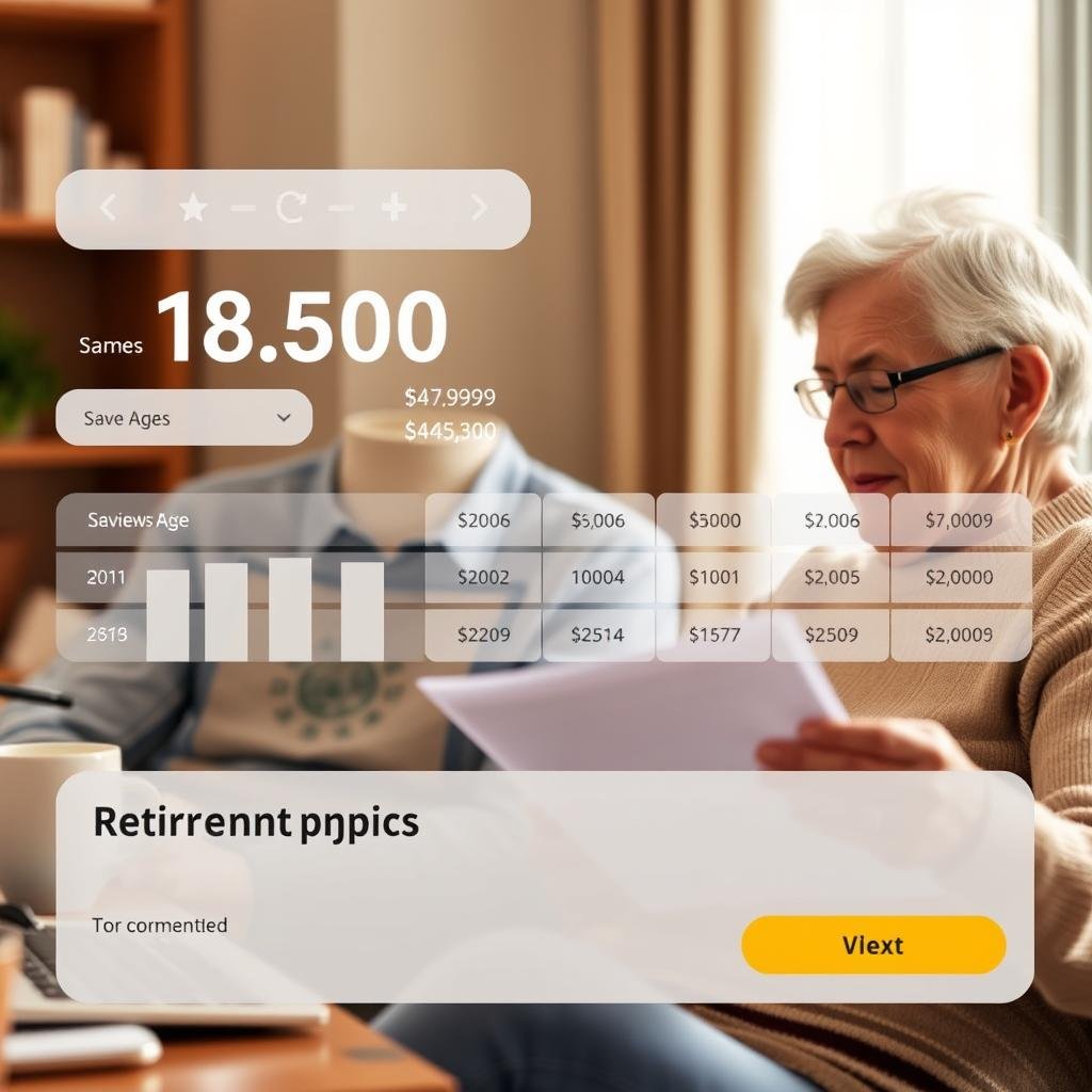 Retirement calculator showing savings projections and retirement age options