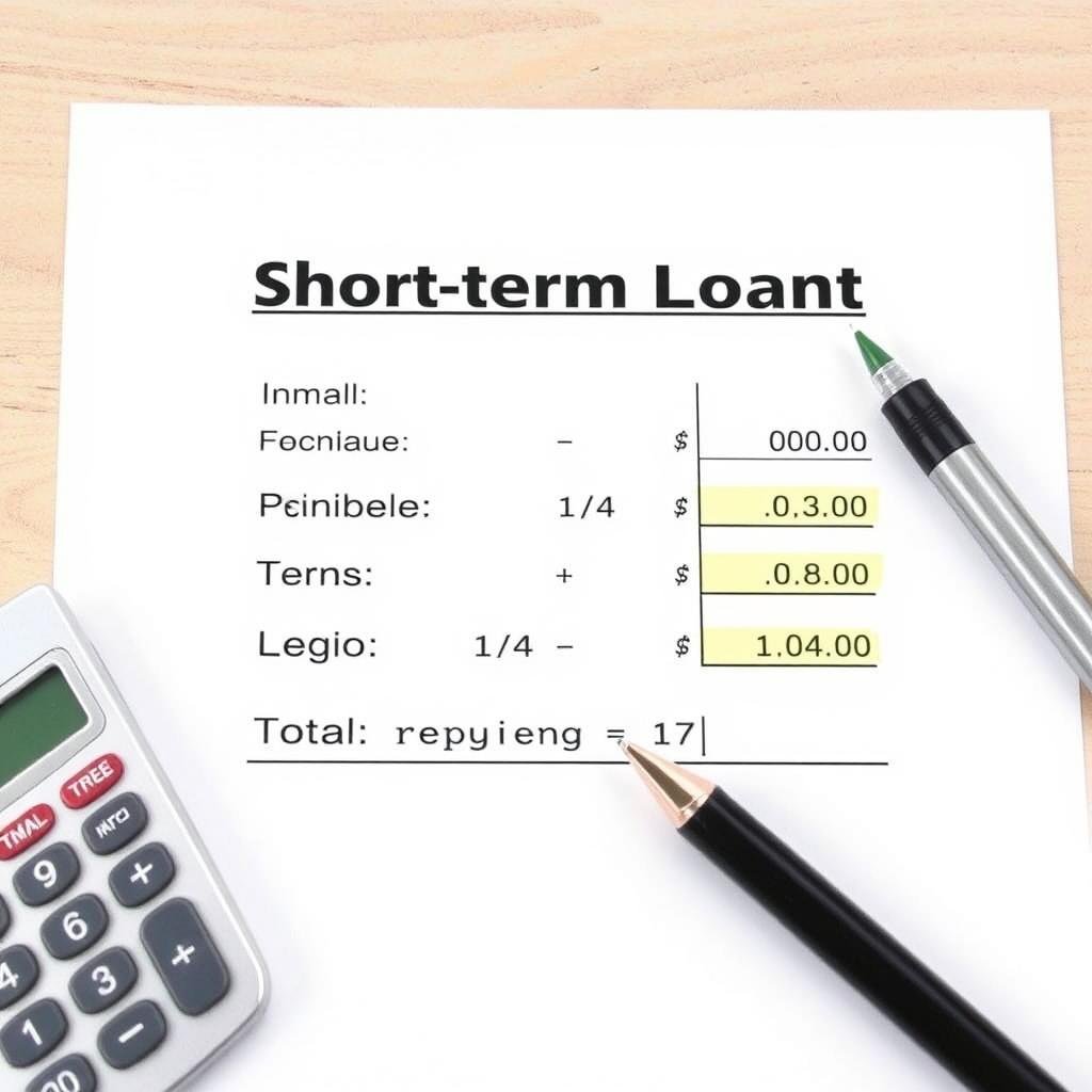 Short term loan document with simple interest calculation highlighted