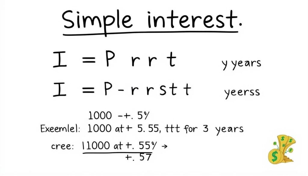 Simple interest formula visualization with example calculation