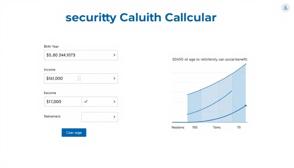 Social Security Calculator interface showing benefit estimates at different claiming ages
