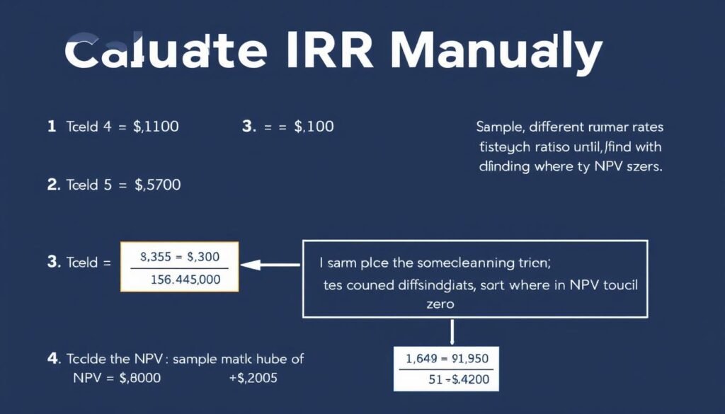 Step-by-step IRR calculation process showing the iterative approach