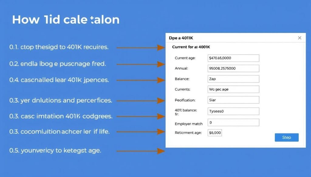 Step-by-step guide showing how to use the 401K Calculator with labeled input fields
