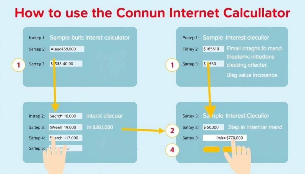 Step by step guide showing how to use the compound interest calculator with annotations