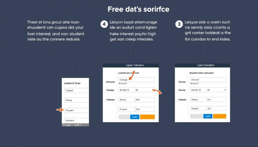 Step by step guide showing how to use the student loan calculator with annotations
