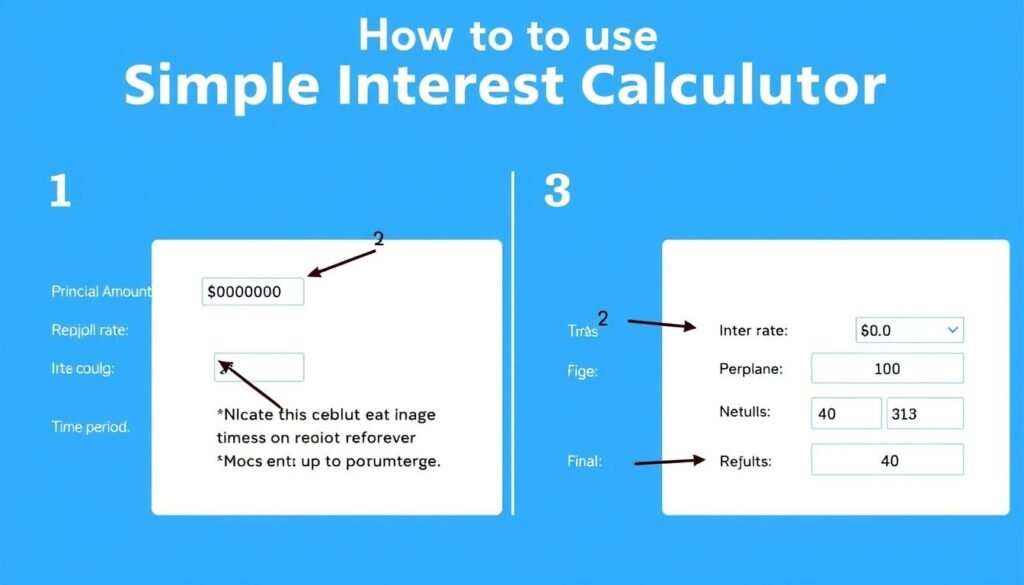 Step by step guide to using the simple interest calculator with labeled interface