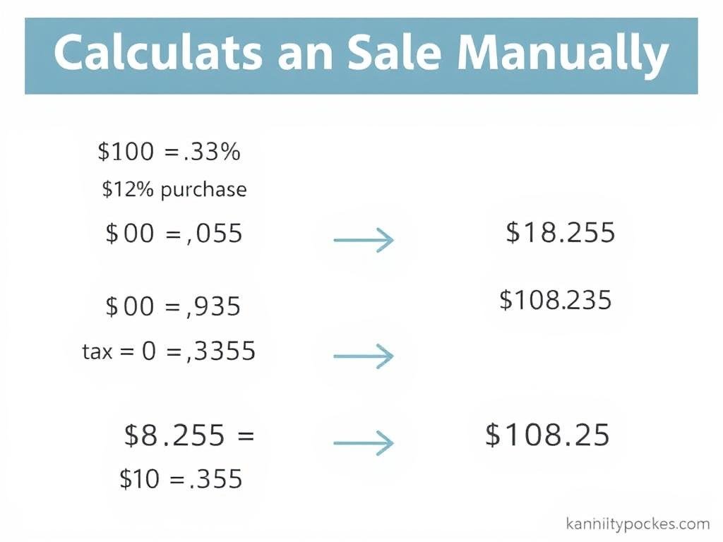 Step by step sales tax calculation example showing the math formula applied to a 0 purchase