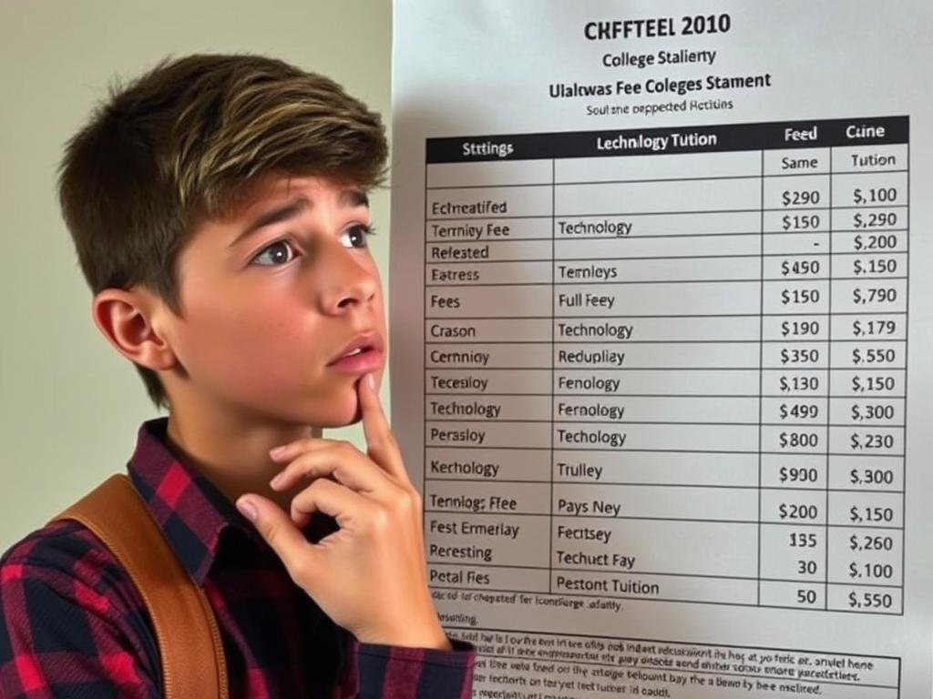 Student looking at unexpected college fees on a billing statement
