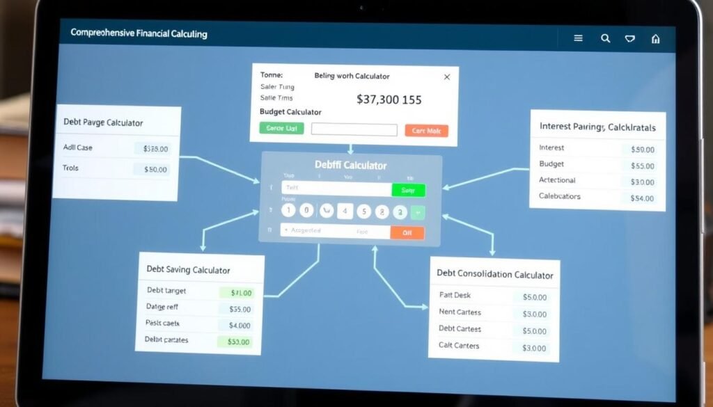 Suite of financial calculators working together for comprehensive debt management