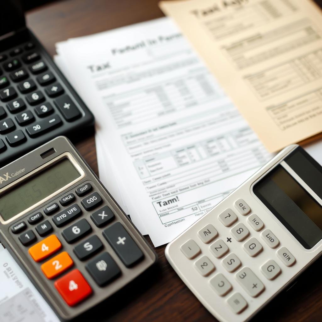 Tax calculator with tax forms and financial documents