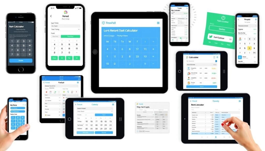 Various rent calculator tools on different devices