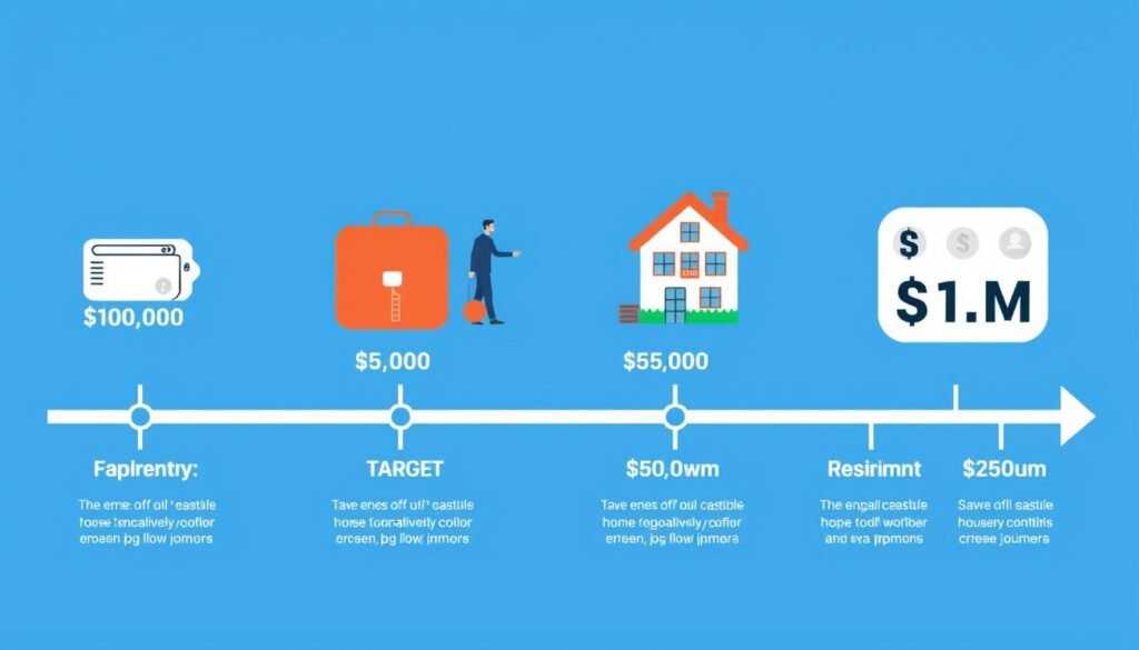 Various savings goals illustrated with timeline and target amounts