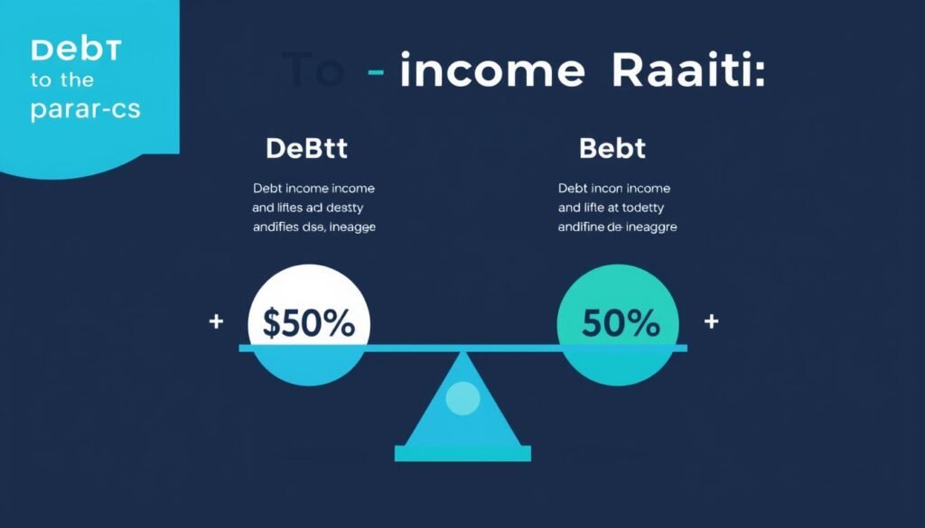 Visual representation of Debt to Income Ratio calculation showing income and debt on a balance scale