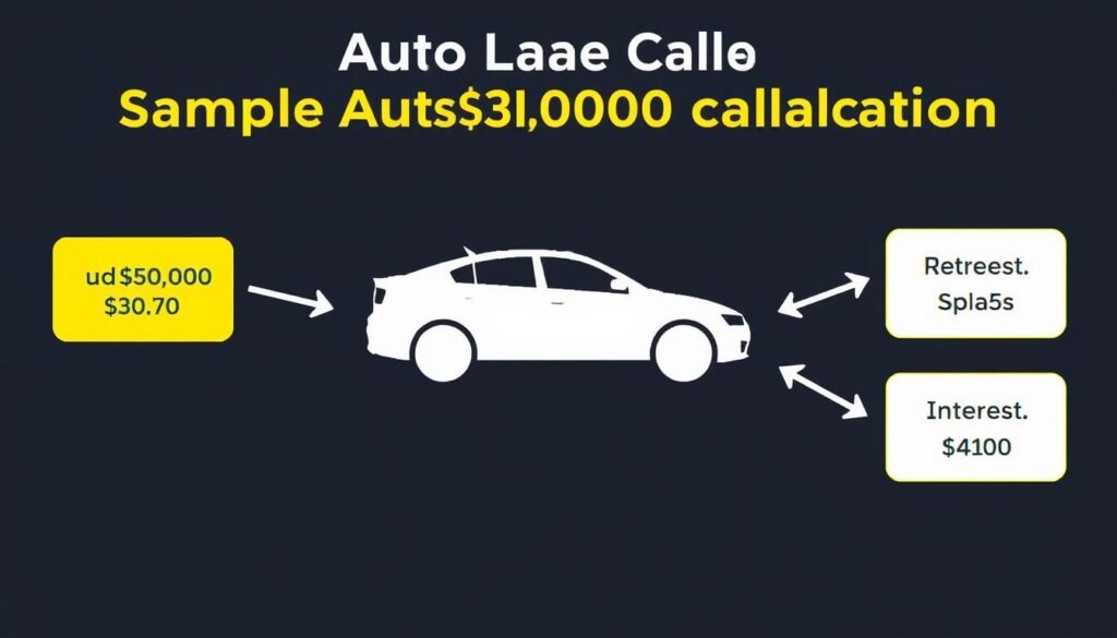 Visual representation of a sample auto lease calculation showing the breakdown of monthly payments