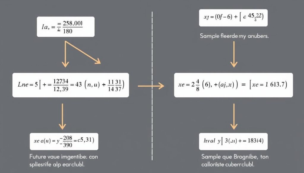 Visual representation of annuity calculator formulas with example calculations