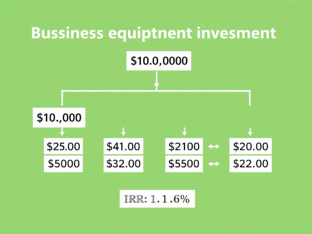 Visual representation of the business equipment investment example with cash flows and IRR result