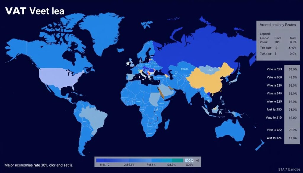 World map showing different VAT rates by country with color coding
