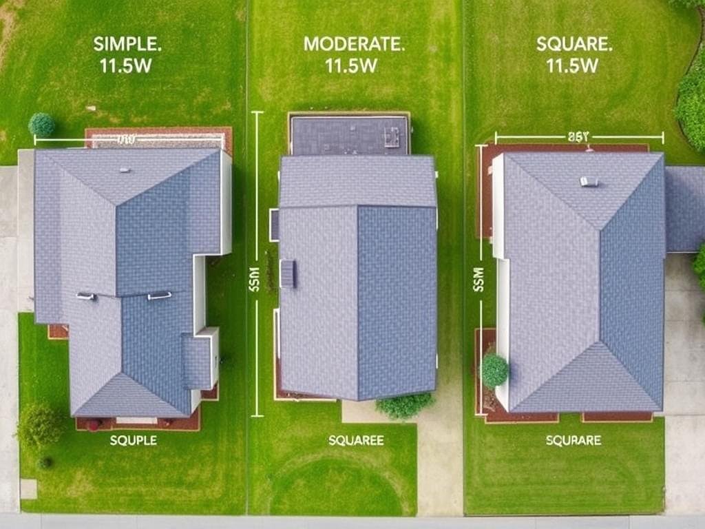 Aerial view of different house roof sizes with square footage measurements