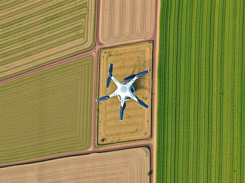 Aerial view of farmland with property boundaries
