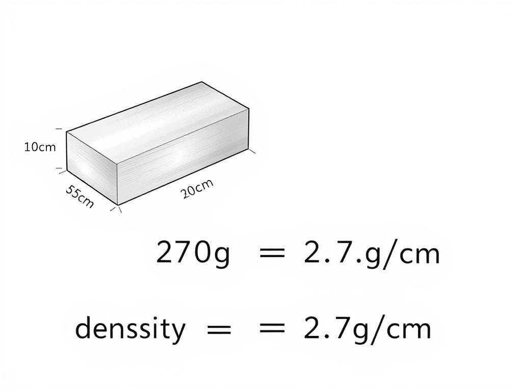 Aluminum block with dimensions labeled showing density calculation