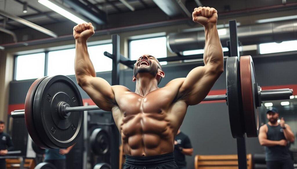Athlete celebrating a successful one rep max personal record