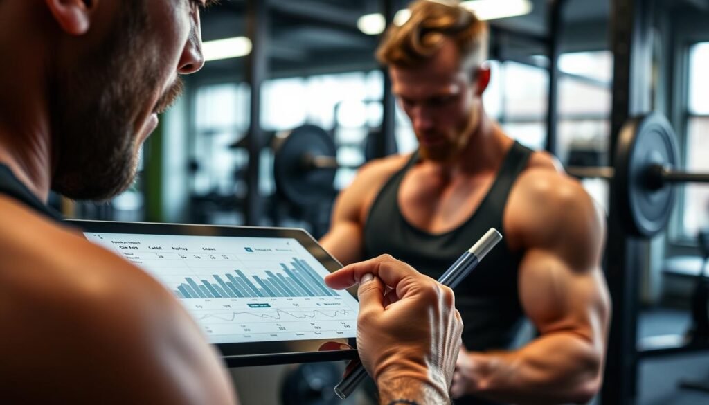 Athlete tracking progress using one rep max data on a chart