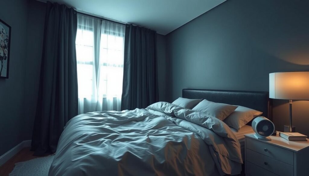 Bedroom setup optimized for quality sleep with proper lighting and temperature