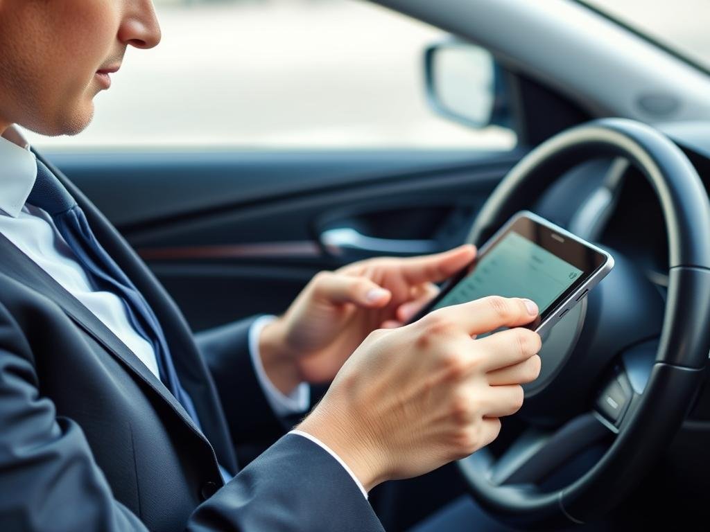 Business professional tracking mileage for expense reports