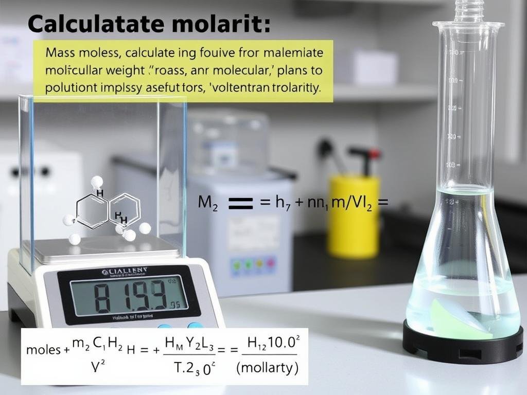 Calculation of molarity from mass and molecular weight with laboratory equipment