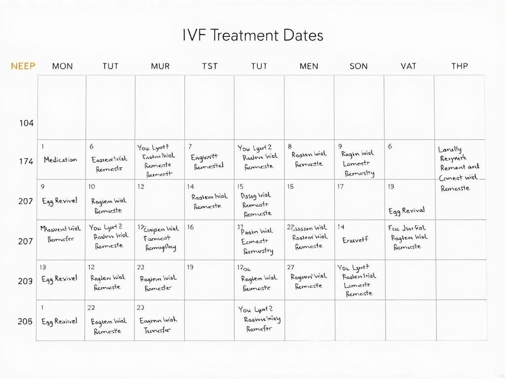 Calendar marked with IVF treatment dates