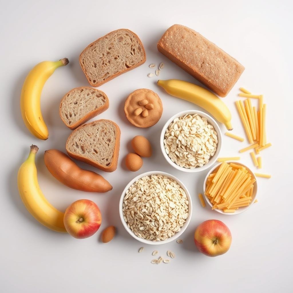 Carbohydrate rich foods including grains fruits and starchy vegetables