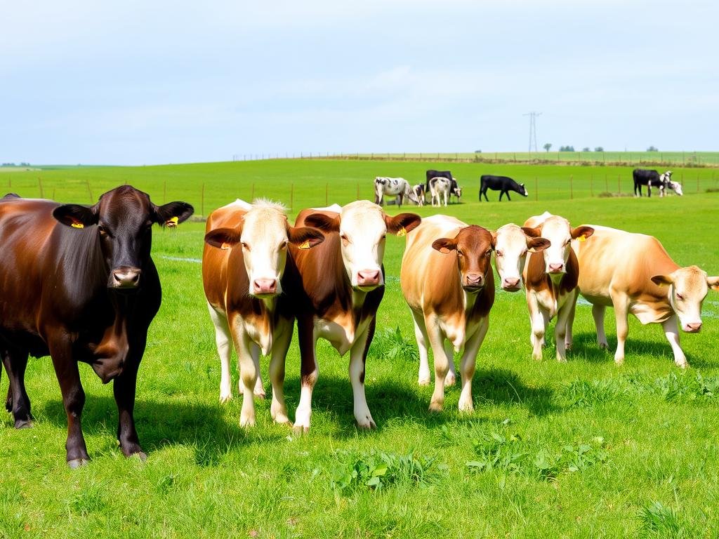Cattle in pasture on livestock farm