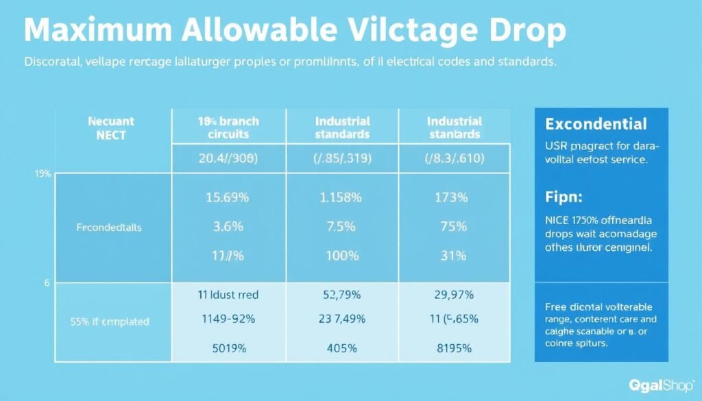 Chart showing maximum allowable voltage drop percentages for different applications
