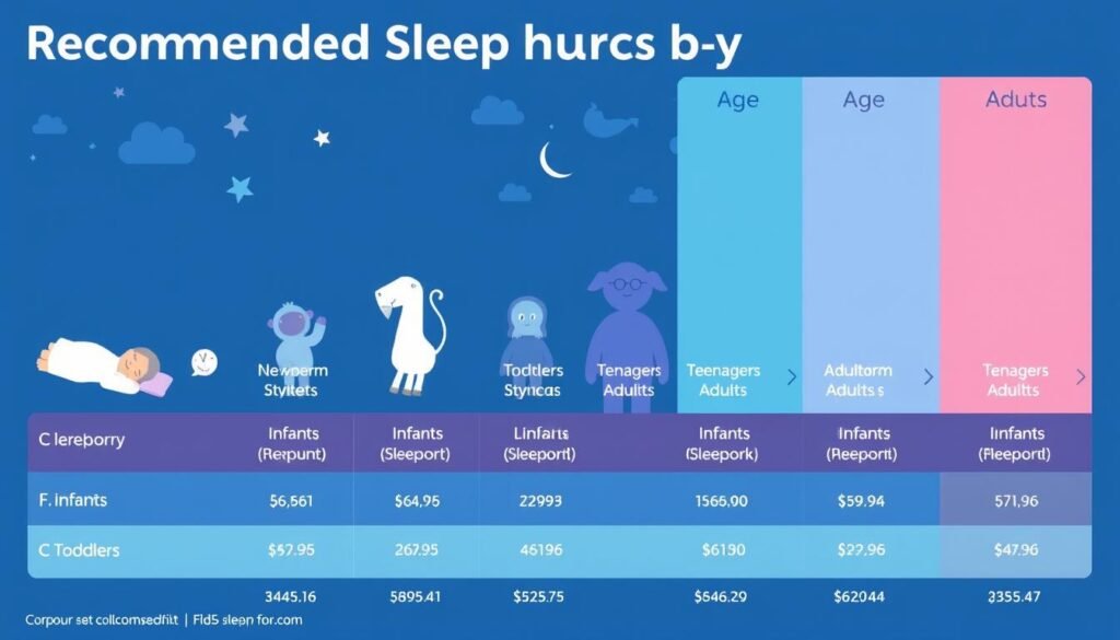 Chart showing recommended sleep hours by age group