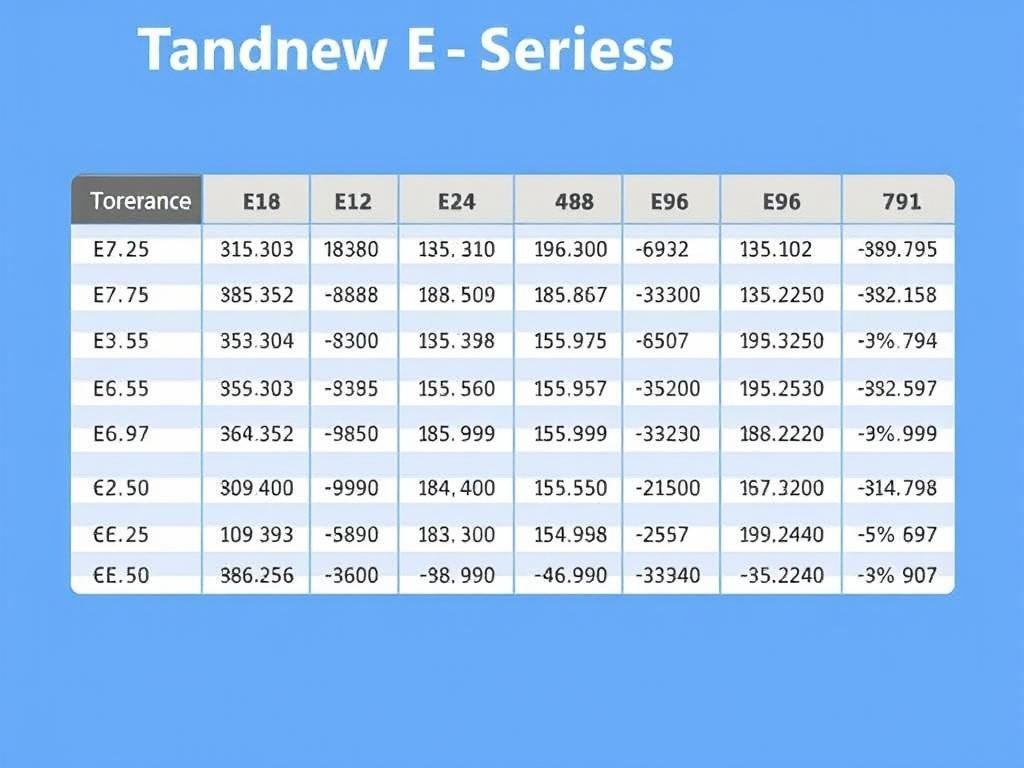 Chart showing standard E series resistor values