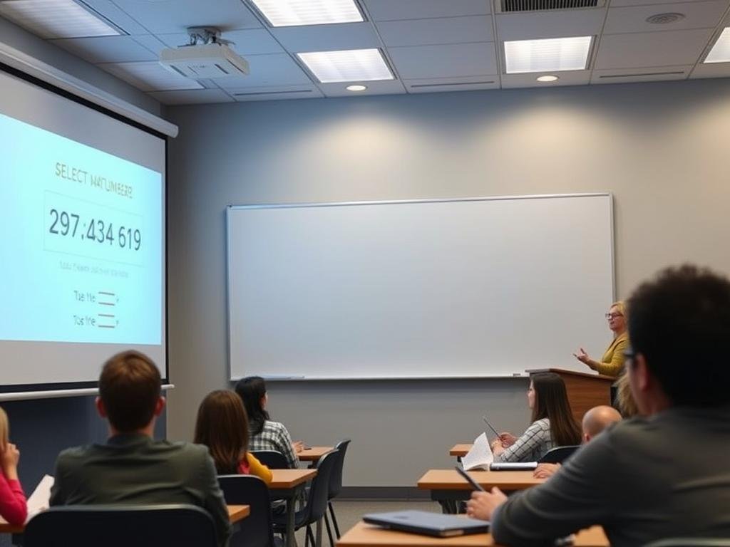 Classroom setting with random number generator being used